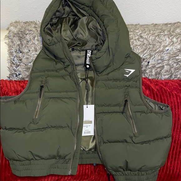 NWT Gymshark Crop Gilet-Khaki - Picture 1 of 5